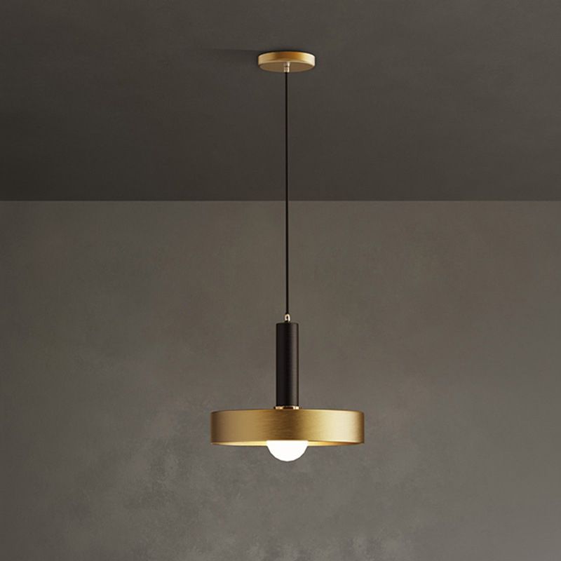 Metallic Lid Shaped Suspension Light Post-Modern Gold Pendant Light Fixture for Dining Room