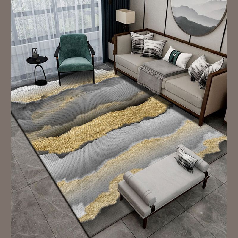 Luxury Red Color-Blocked Rug Polyester Modern Carpet Stain Resistant Area Rug for Home Decor