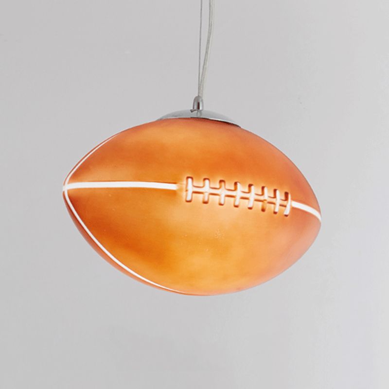 Kids Rugby-Shape Pendant Lighting Brown Glass 1 Light Bedroom Ceiling Hang Fixture