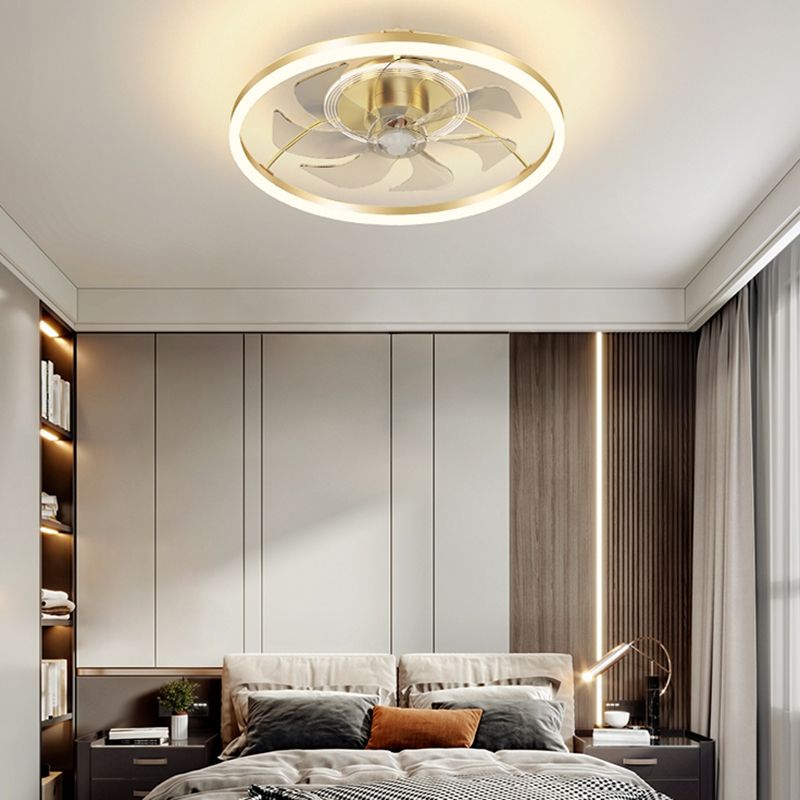 Modern Style Ceiling Fan Lamp Metal Ceiling Fan Lighting in Golden for Bedroom