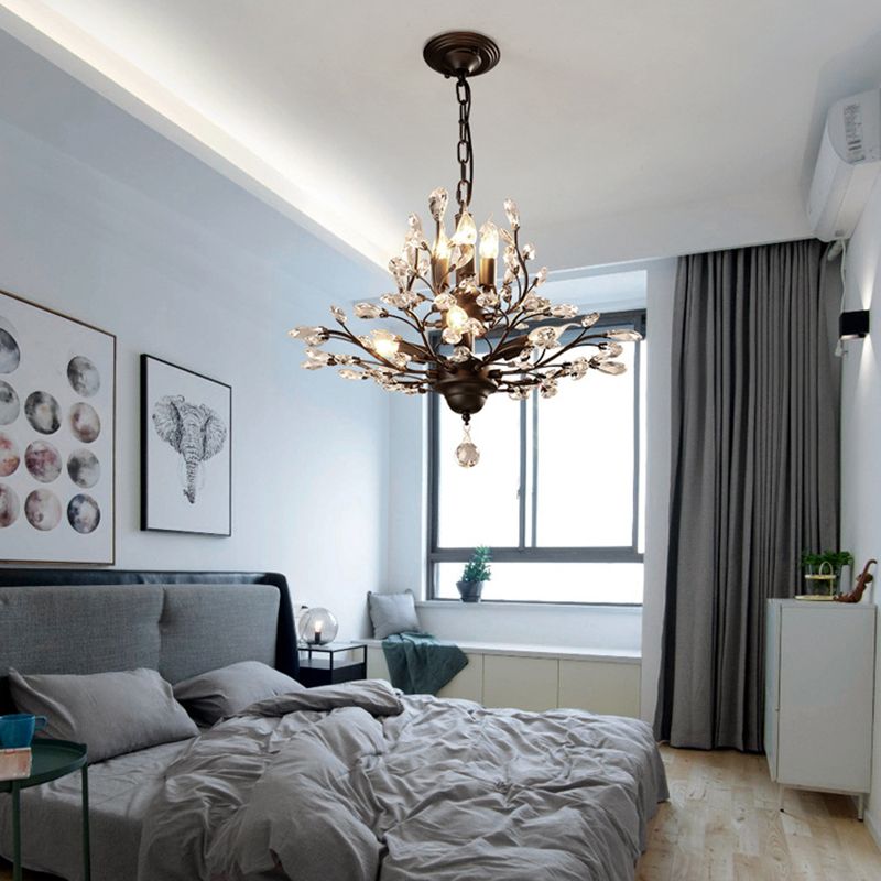 Rural Branching Pendant Chandelier Clear Crystal Hanging Ceiling Light for Living Room