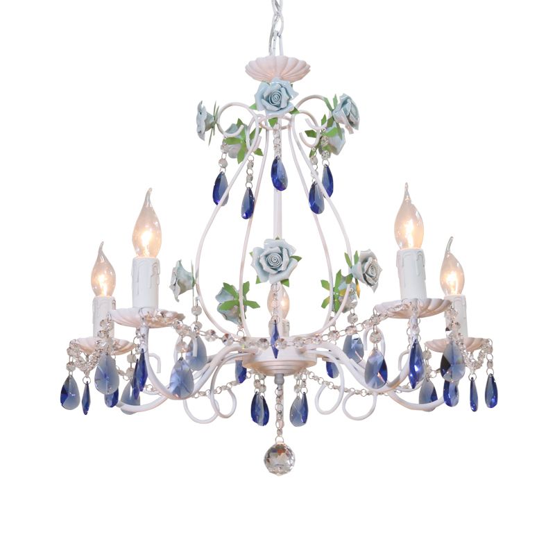 Countryside Candlestick Hanging Pendant 3/5/8 Heads Crystal Chandelier Lighting Fixture in Blue/Purple