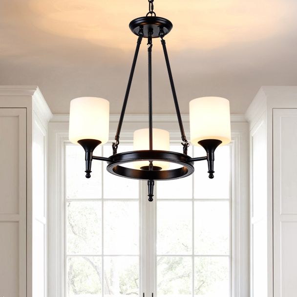 Traditional Style Glass Chandelier Round Suspension Pendant Light for Living Room