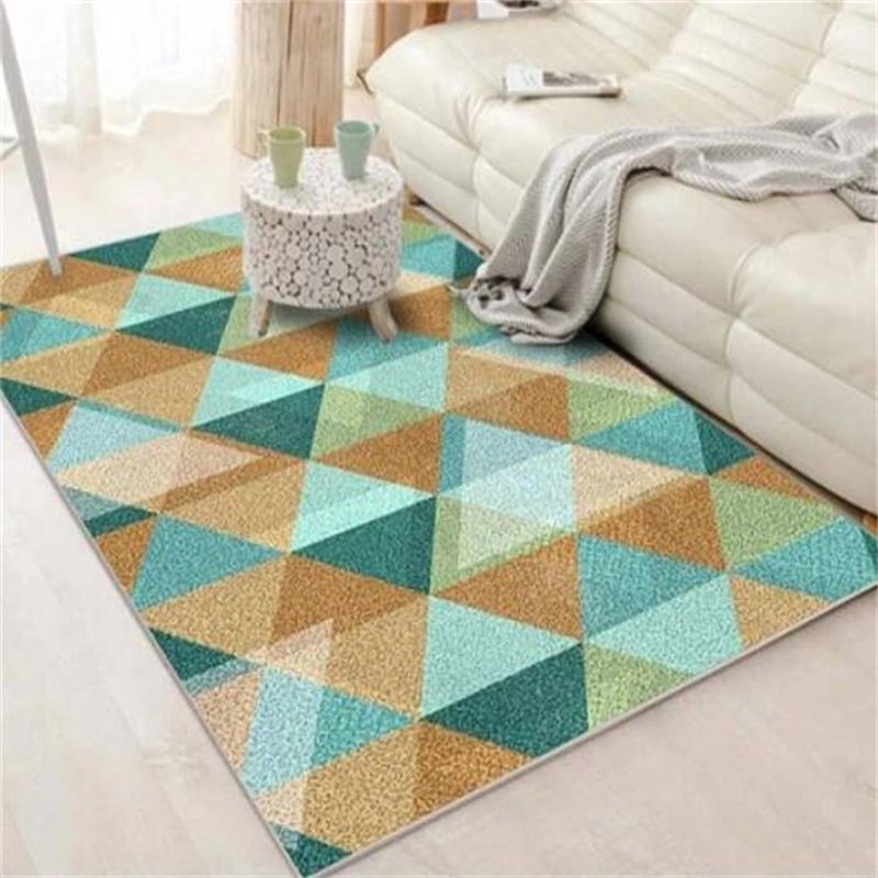 Modern Washable Carpet Geometric Contrast Panel Area Rug Polyester Carpet with Non-Slip Backing