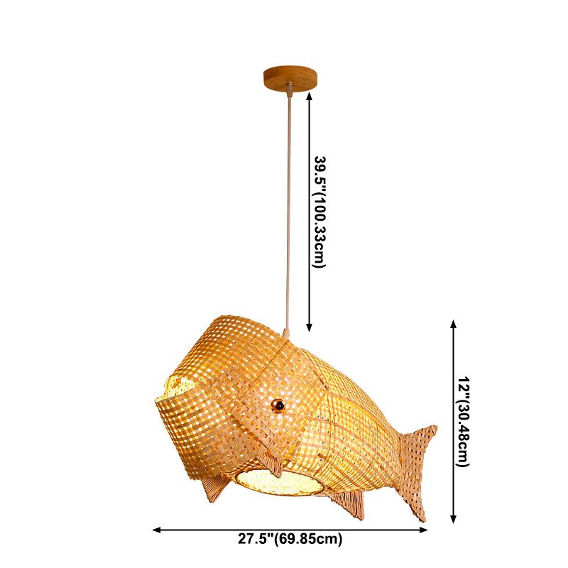 Bamboo Japanese Pendant Light Creative Fish 1-Light Hanging Ceiling Light