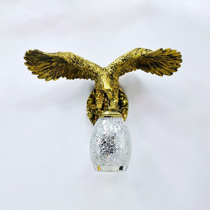 1 Light Balcony Wall Mount Fixture Tiffany Brass Sconce with Elongated Dome Silver/Red/Yellow Stained Glass Shade