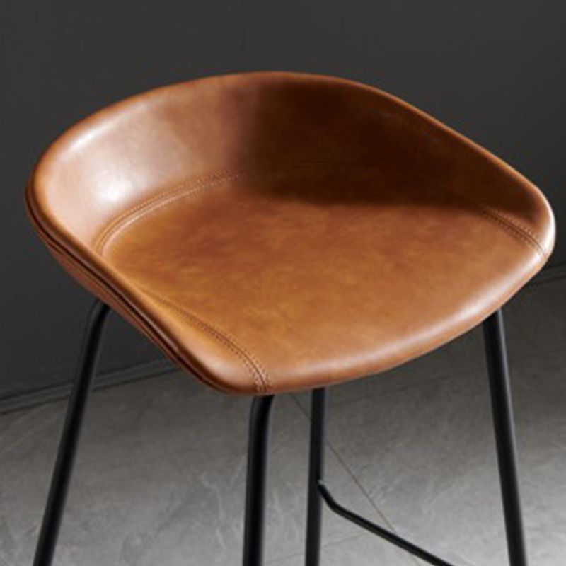 Contemporary Metal Barstool Leather Fabric Counter Stool with 4 Legs