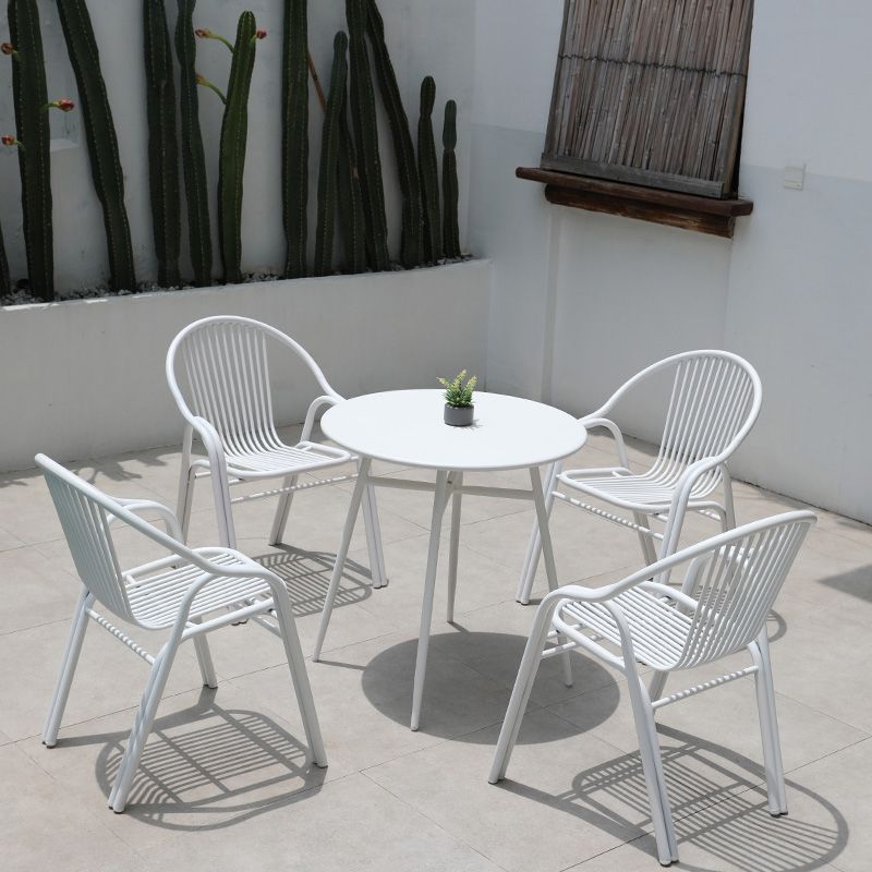 White Round Patio Dining Sets Boho 1/2/3/5/7 Pieces Dining Table Set