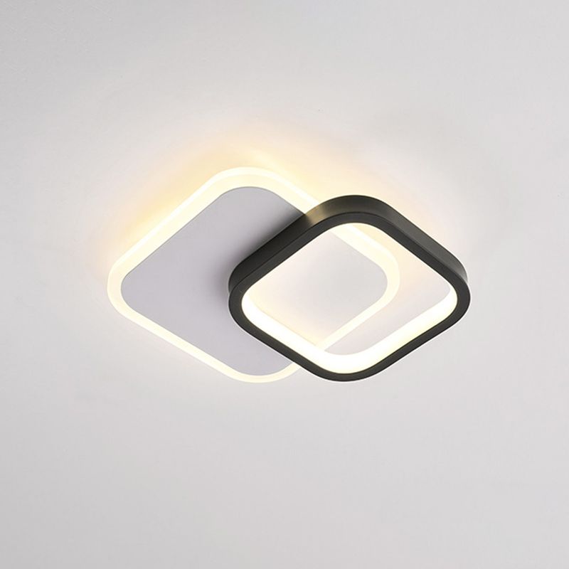 Black-White 2 Squares Small Ceiling Lamp Modern Acrylic LED Flush Mounted Lighting for Corridor