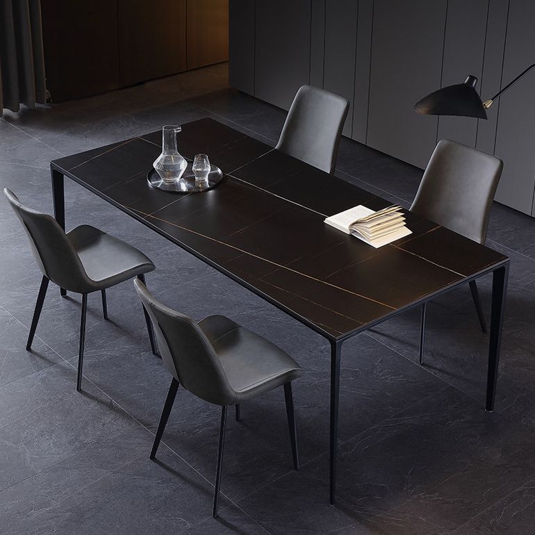 Simplicity Rectangle Dining Room Table Sintered Stone Table with 4 Black Legs