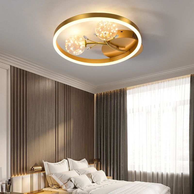 Modern Style Spherical Shape Ceiling Light Glass 3 Light Ceiling Light for Living Room
