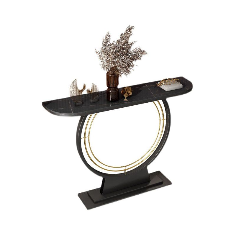 Contemporary Iron Console Sofa Table Stone Half Moon End Table for Hall