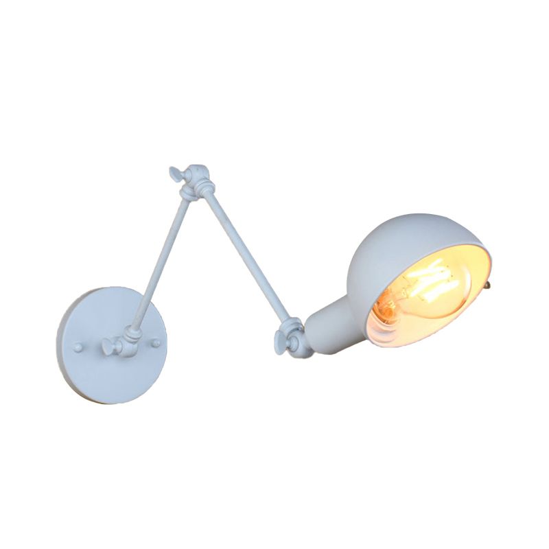 1 Bulb Sconce Light Retro Style Swing Arm Metallic Mini Wall Lamp in White for Study Room