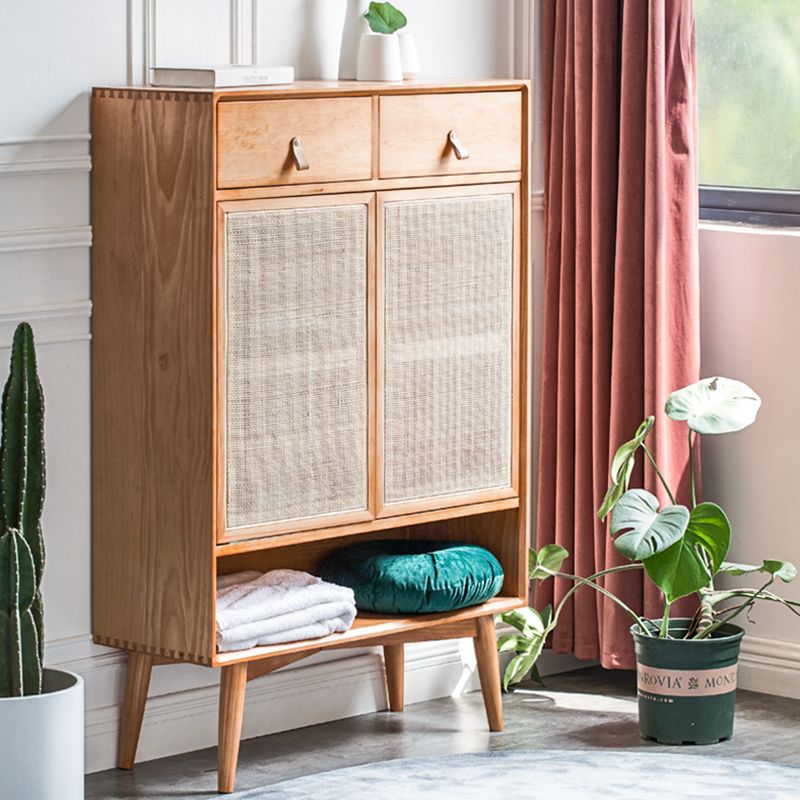 Contemporary Cabinet Rectangle Pine 2 Doors Pendant Pulls Accent Cabinet