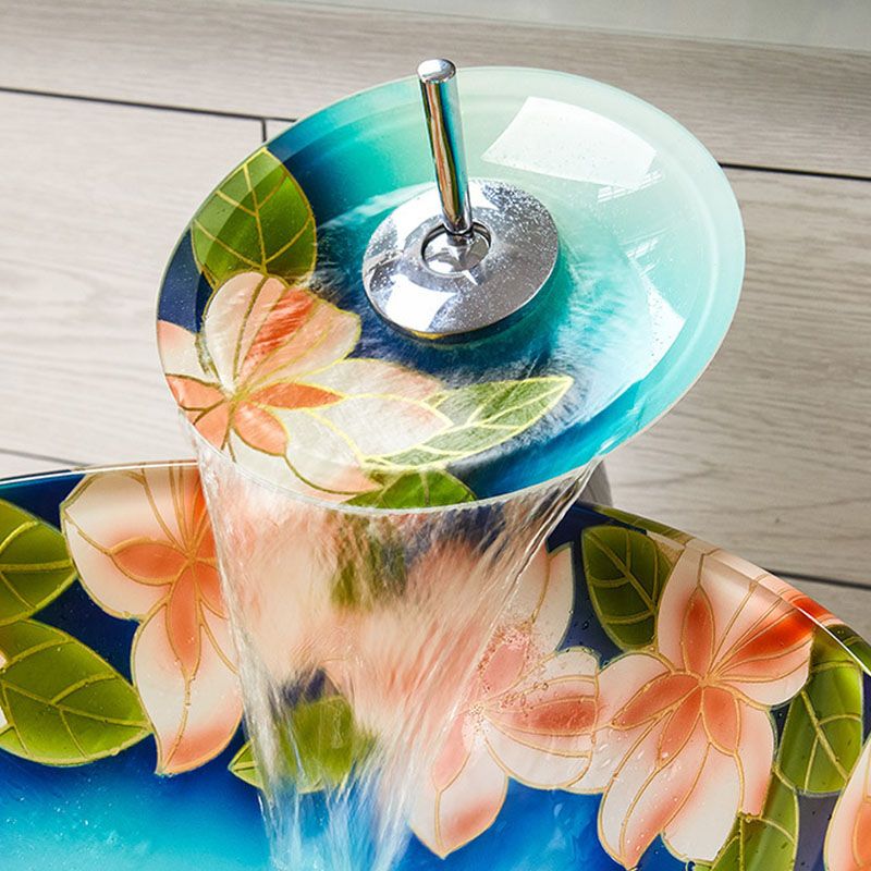 Tempered Glass Bathroom Sink Contemporary Trough Bathroom Sink with Round Shape
