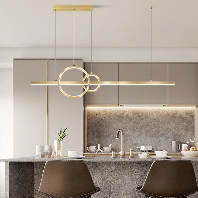 Post Modern LED Kitchen Island Fixture in Gold Linear Ceiling Pendant Lighting