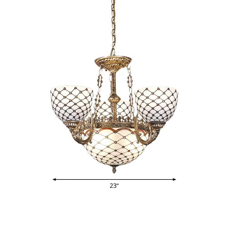 Lampadario perline di vetro colorato in stile tiffany 3/5/9 luci ciondoli sospesi in ottone antico, largo 23 "/24.5" /31,5 "