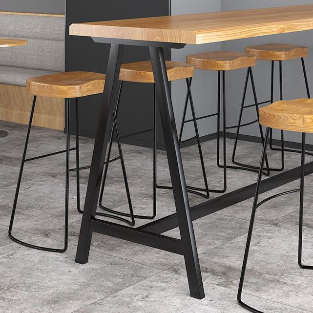 Rectangle Solid Wood Bar Height Table Contemporary Trestle Base Bar Dining Table