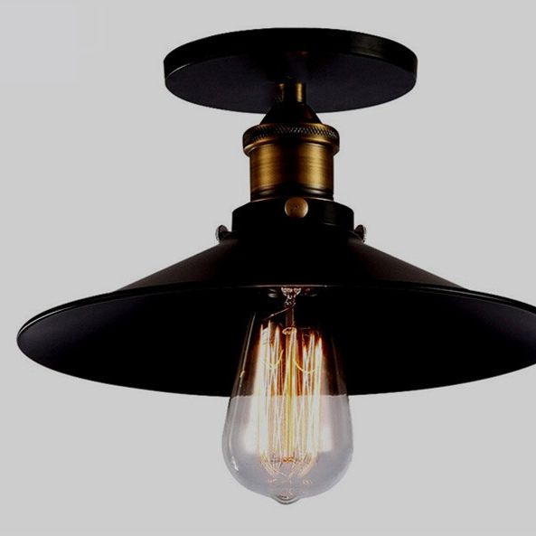 1-Bulb-Untertasse in Form Semi Flush Mount Industrial Black Finish Metall Deckenbeleuchtung