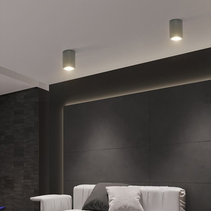 Modern LED Ceiling Flush Cylinder Black / White Cement Flush Mount