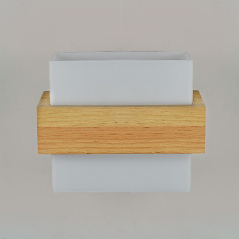 Log Color Rectangular Wall Lamp in Modern Simplicity Wooden Indoor Wall Light with Glass Shade