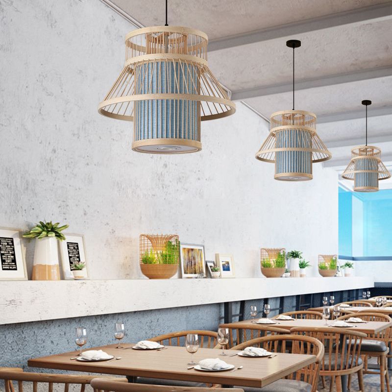 Japanese Pendulum Light Rattan 1-Light Hanging Ceiling Light for Dining Room