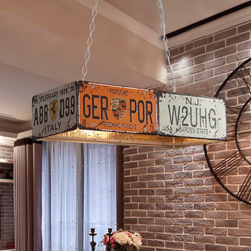 3 Lights Rectangle Island Ceiling Light Factory Red Metallic Hanging Lamp for Dining Room