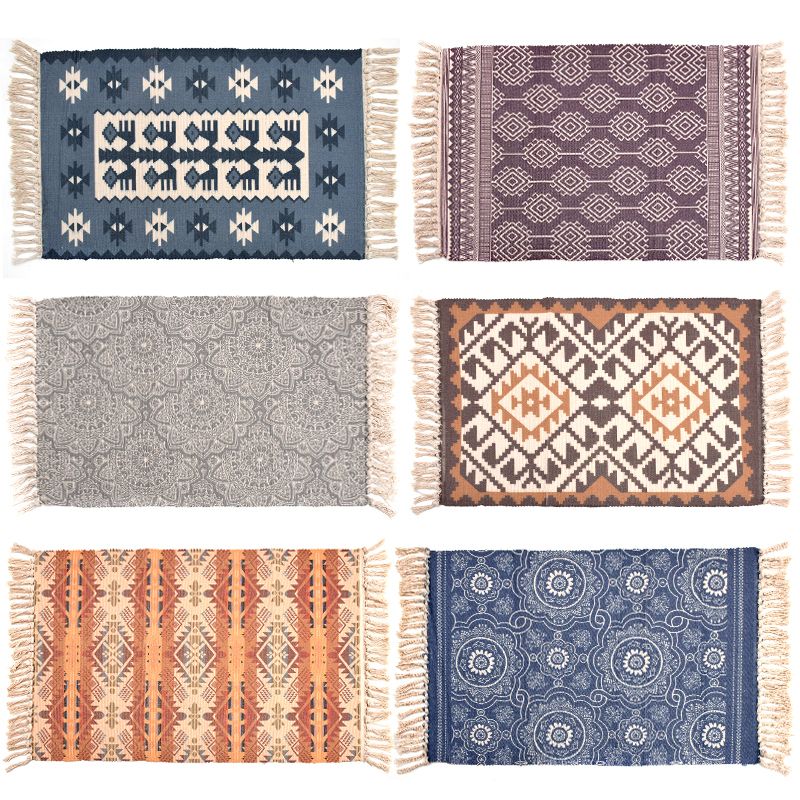 Boho Geometric Indoor Rug Multi Color Cotton Rug Machine Washable Area Carpet for Living Room
