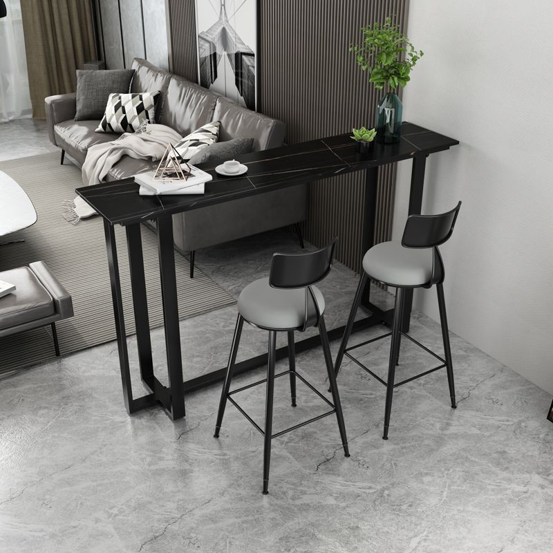 Stone Bar Dining Table Modern Rectangle Bar Table with Trestle for Living Room Balcony
