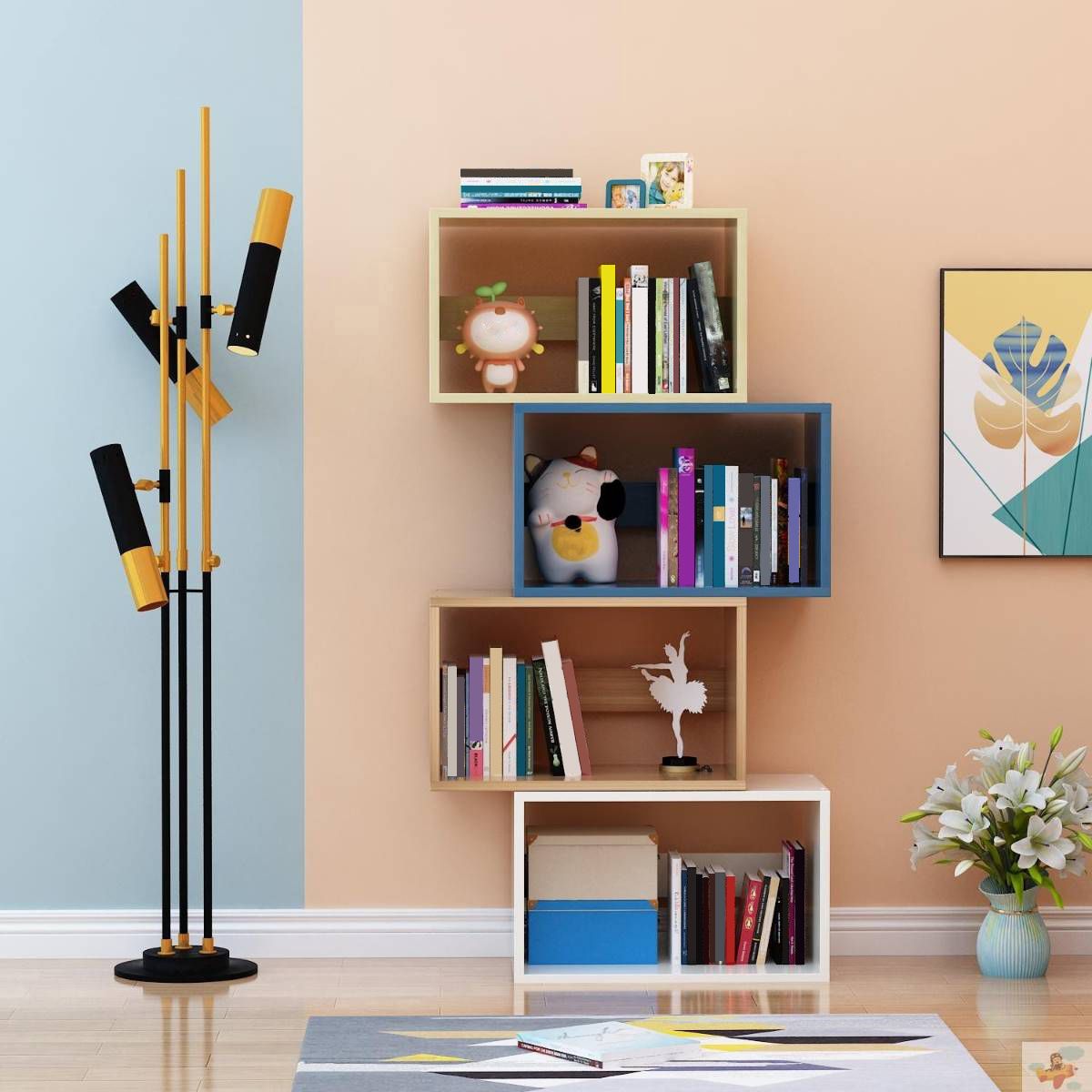 11"H Modern Style Bookcase Wood Open Back Bookshelf for Home Office