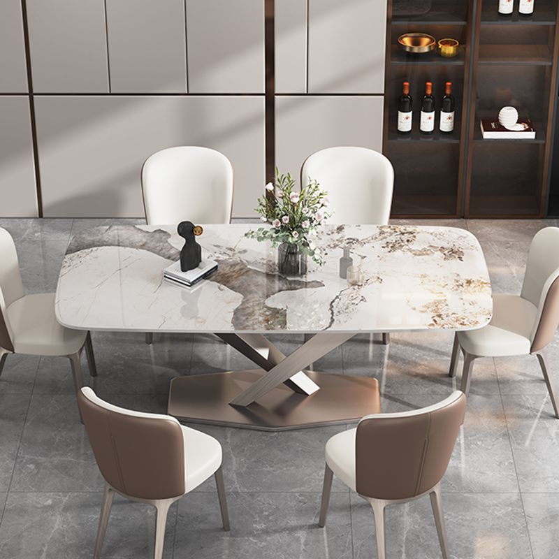 Modern Sintered Stone Dining Table Rectangle Table with Metal Pedestal Base