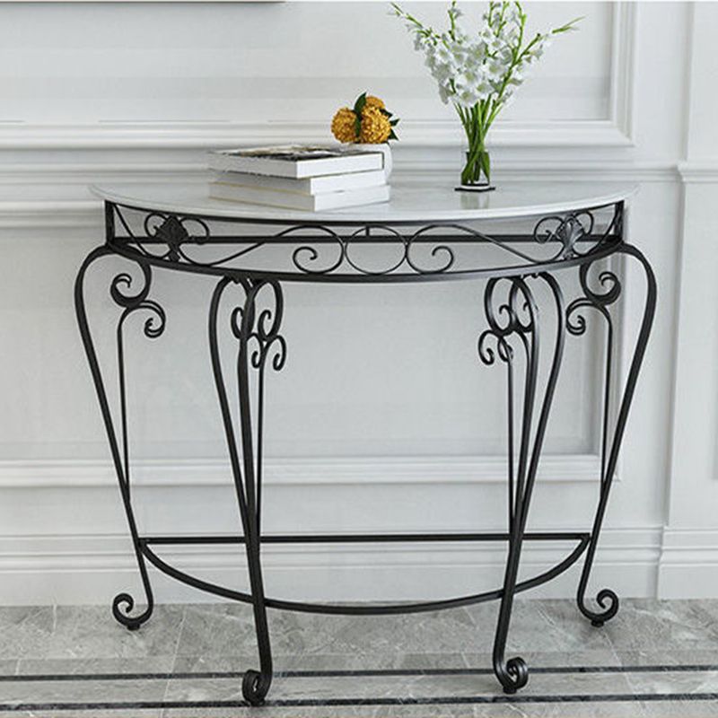 4 Legs Hall Faux Wood Tabletop Half Moon Scratch Resistant and Stain Resistant Console