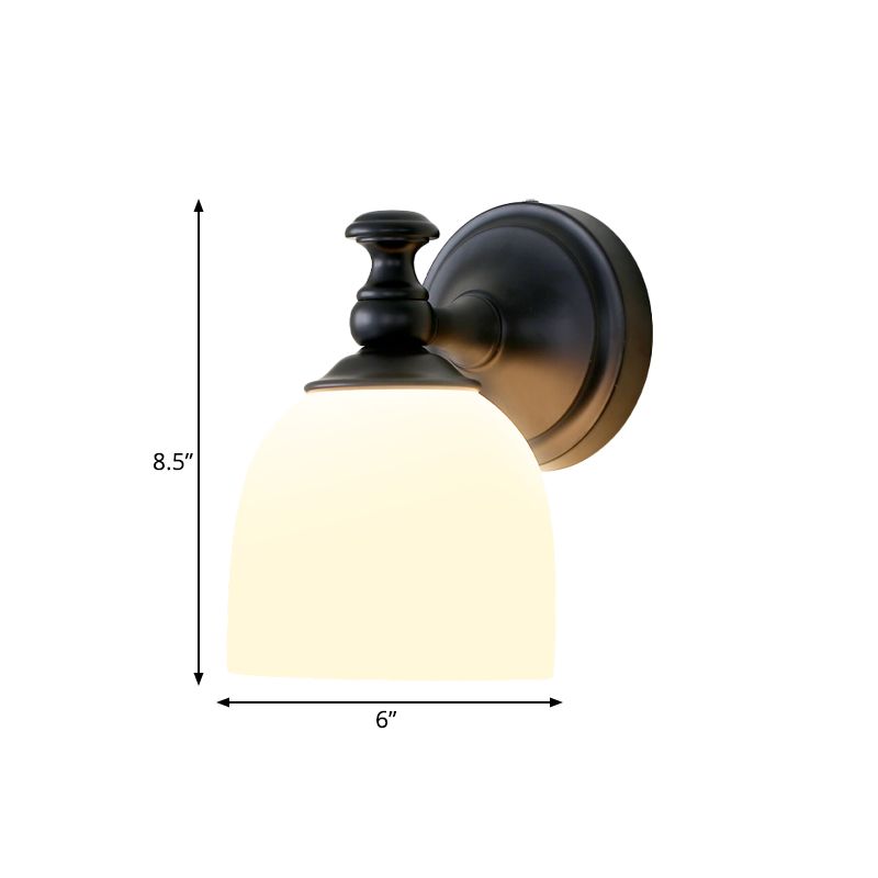 1 Kopf weißer Glas Wandleuchte Klassiker klassischer Stil schwarzer gewölbter Schatten Wohnzimmer Wandbeleuchtung