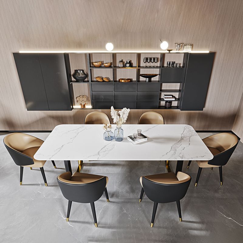 White Stone Top Dining Table Set 1/4/6/7 Designer Rectangle Dinette Set