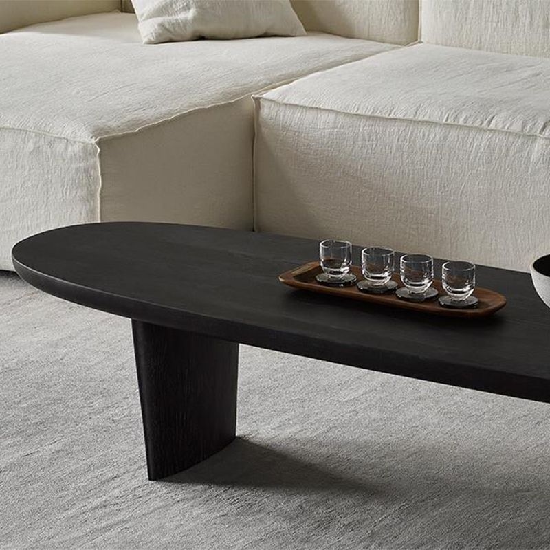 Scandinavian Oval Wood Coffee Table 15.75"H 2 Legs Cocktail Table