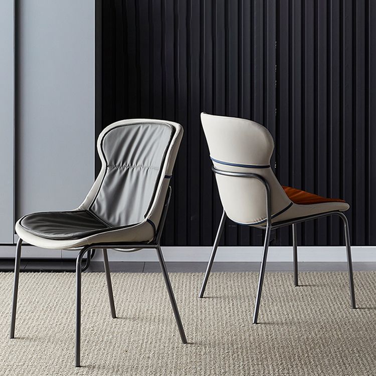 Scandinavian Style Microfiber Leather Dining Chairs Solid Back Armless Chair