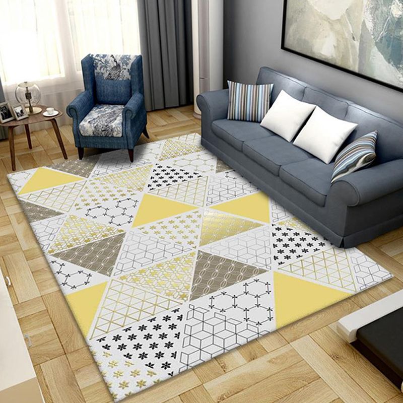 Modernist Geometric Pattern Rug with Stripe Multicolor Polyester Rug Non-Slip Backing Washable Pet Friendly Carpet for Bedroom