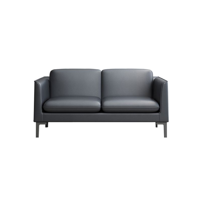 Glam Black Cushions Square Arm Genuine Leather Stationary Sofa