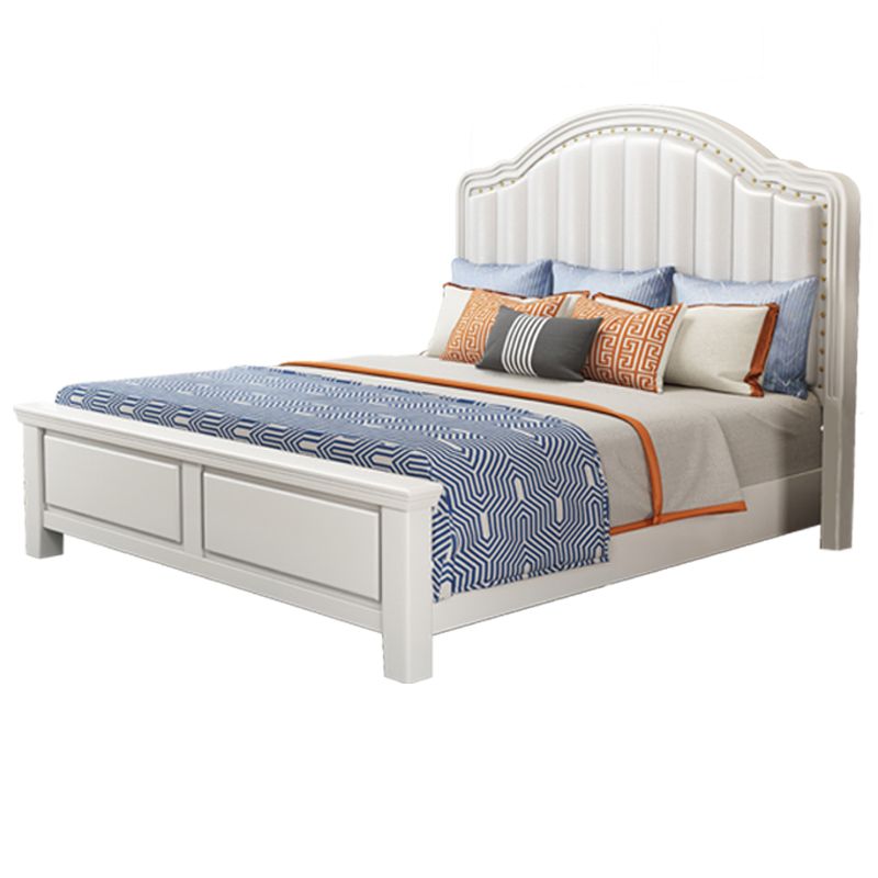 Contemporary Bed Frame Rubber Wood Panel Bed with Upholstered Headboard
