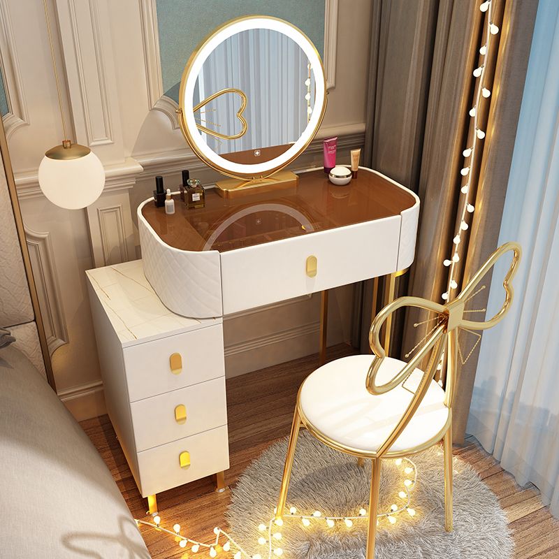 Dimmable Lighted Mirror Dressing Table 4 Drawers & Stool Make-up Vanity