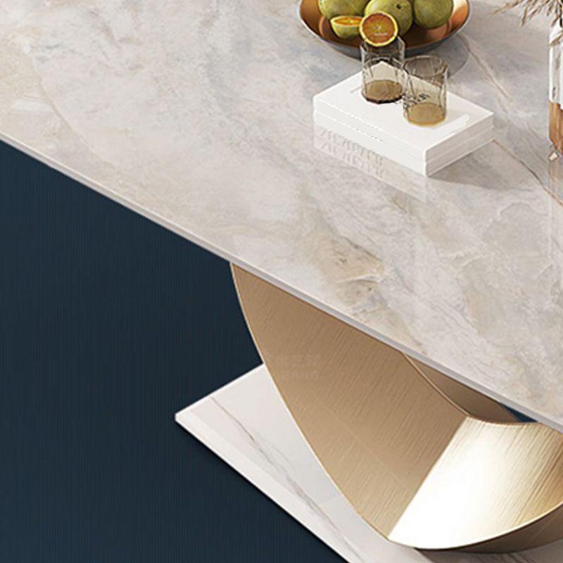 Traditional Luxury Dining Table Rectangle Pedestal Table with Steel Base