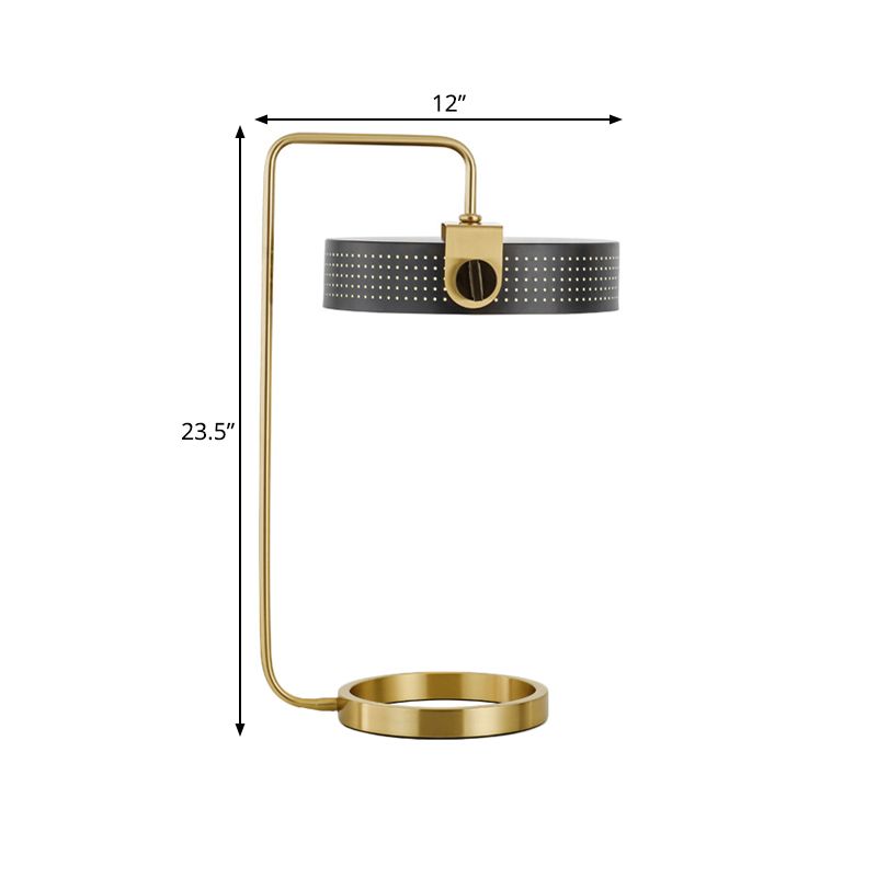 Luz de mesa de dormitorio redonda Lámpara de escritorio de modernismo metálico de 1 bulbo en oro con diseño hueco