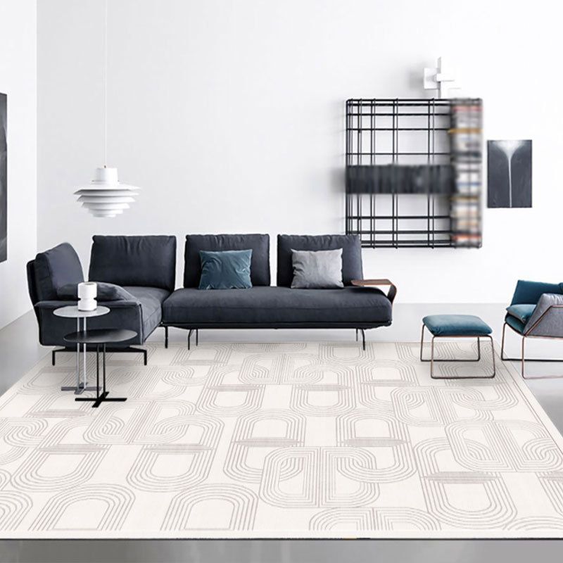 White Random Stripe Rug Polyester Modern Rug Washable Rug for Home Decor