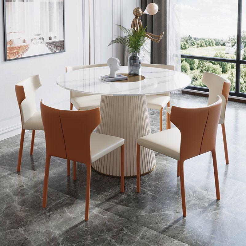 Modern 1/3/4/7 Pieces Round Dining Set Sintered Stone Dining Table with Leather Chairs