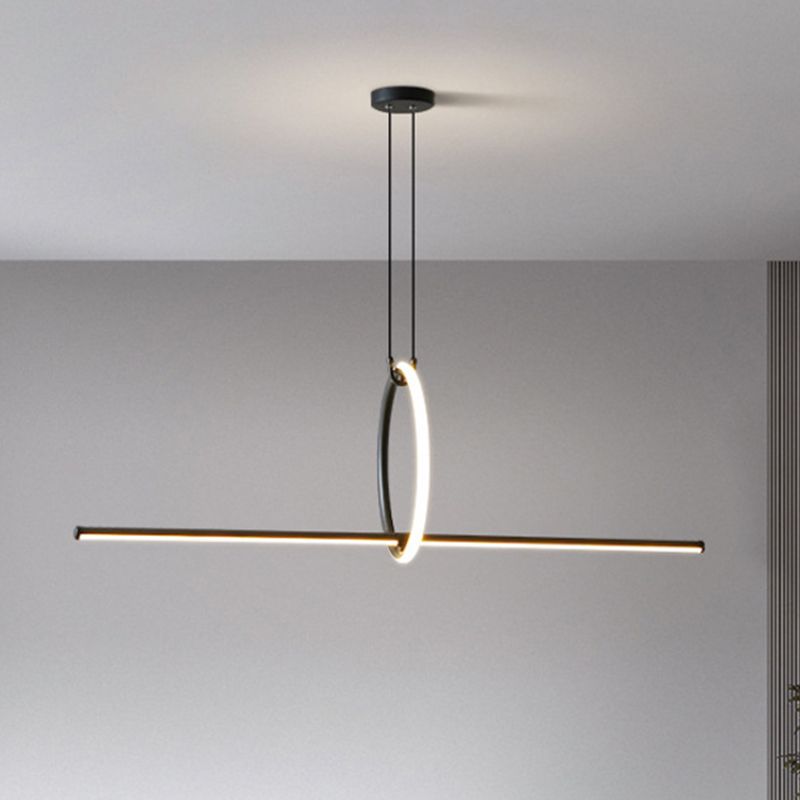 Modern Minimalism Black Linear Island Pendant Lighting LED Metal Island Ceiling Light for Living Room