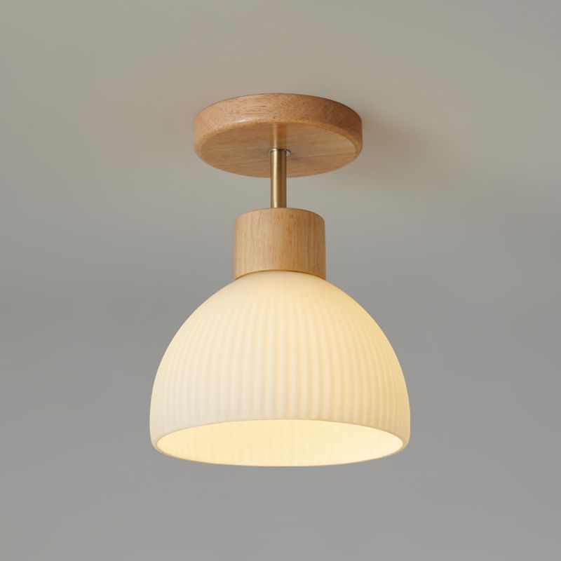 Contemporary Dome Flush Light Fixture Wood 1 Light Flush Mount Ceiling Fixture in Brown
