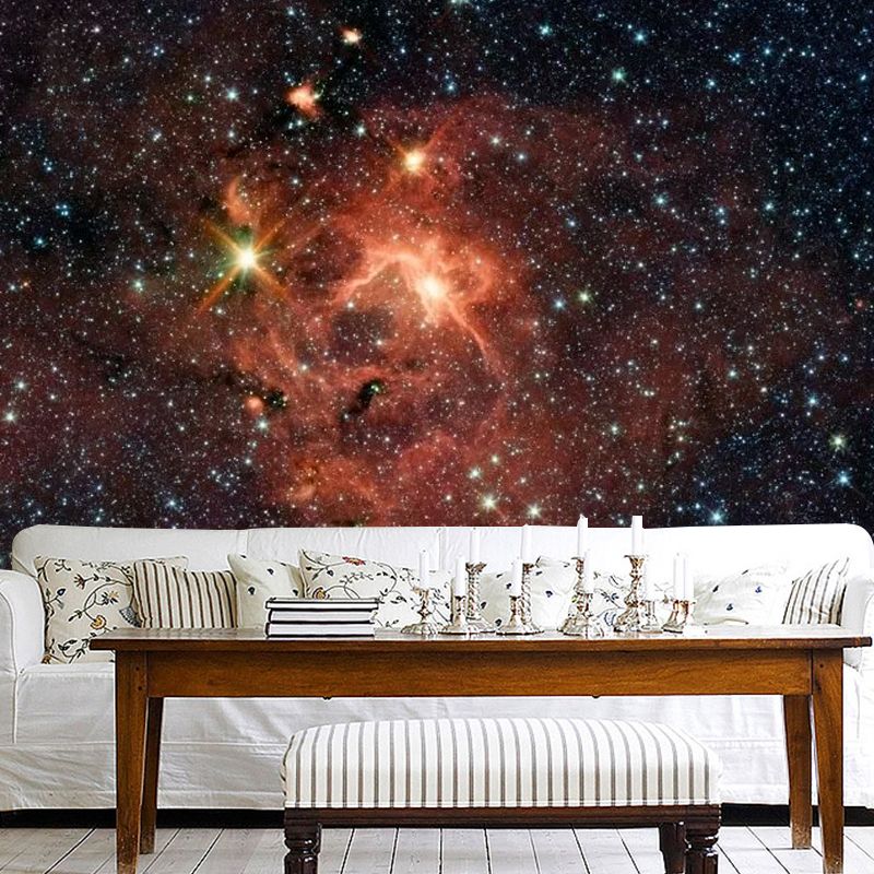 Nordic Galaxy Mural Wallpaper in Orange and Black Theme Restaurant Decorative Wall Art, Custom-Made