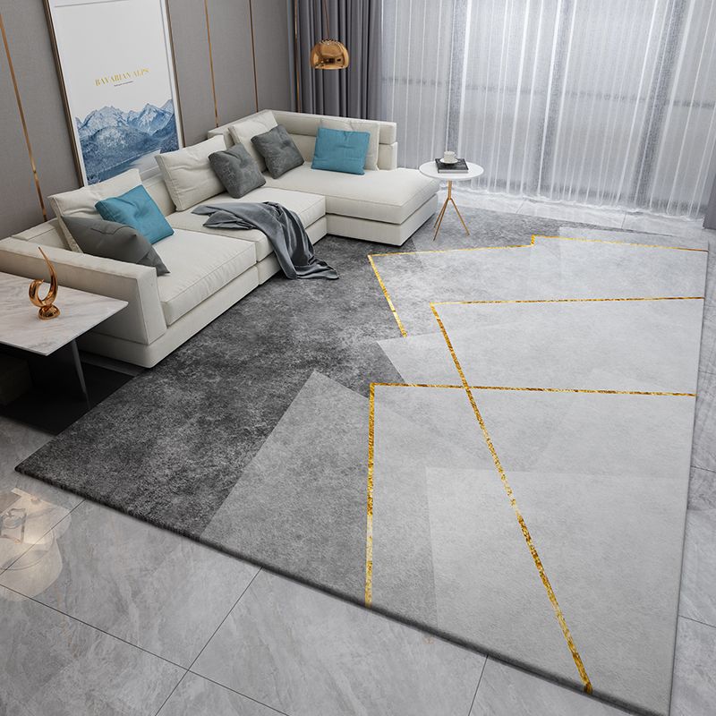 Stylish Grey Area Rug Modern Polyester Area Carpet Geometric Pattern Stain Resistant Rug for Bedroom