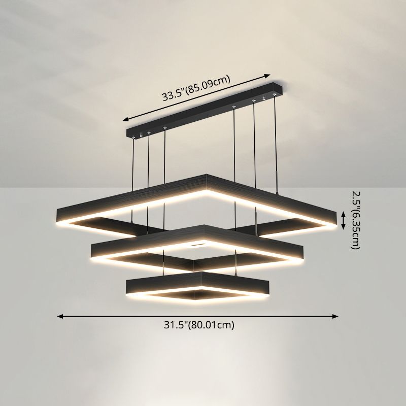 Modern Black Chandelier Multiple Squares Chandelier Lights Rectangular Metal Chandelier