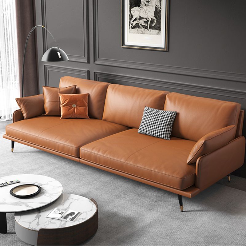 Modern Sofa with Bolster Pillows 31.5"High Square Arm Sofa with Hair Pin Legs, Dark Brown